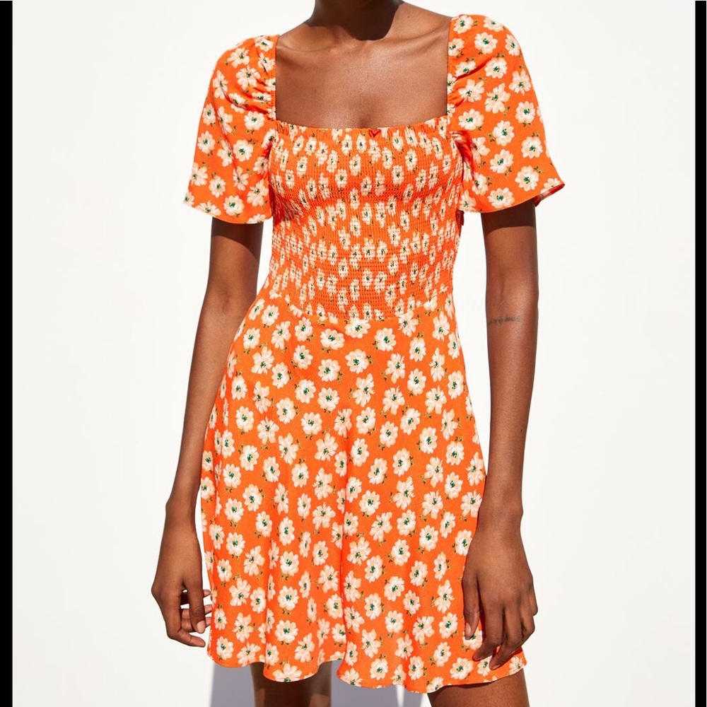 Zara Floral Smocked Dress | Size Small